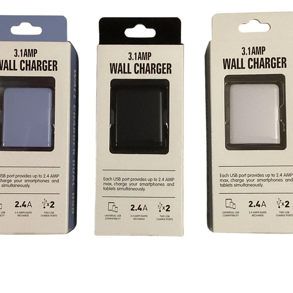 Dual‎ USB Wall Charger 3.1 AMP - Black, White, Blue (set of 3)